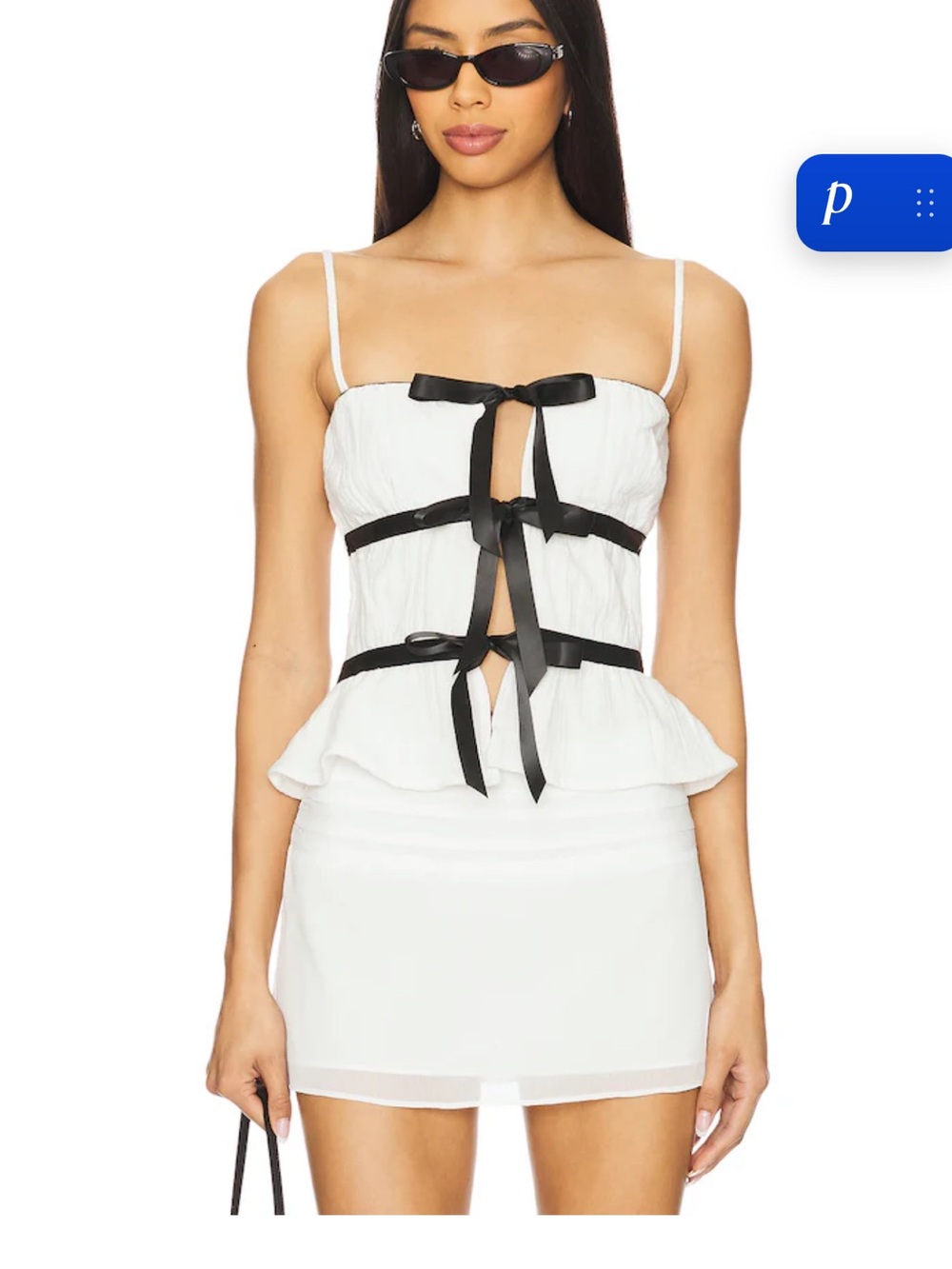 Revolve Alise white tank top with Black Ribbon Ties